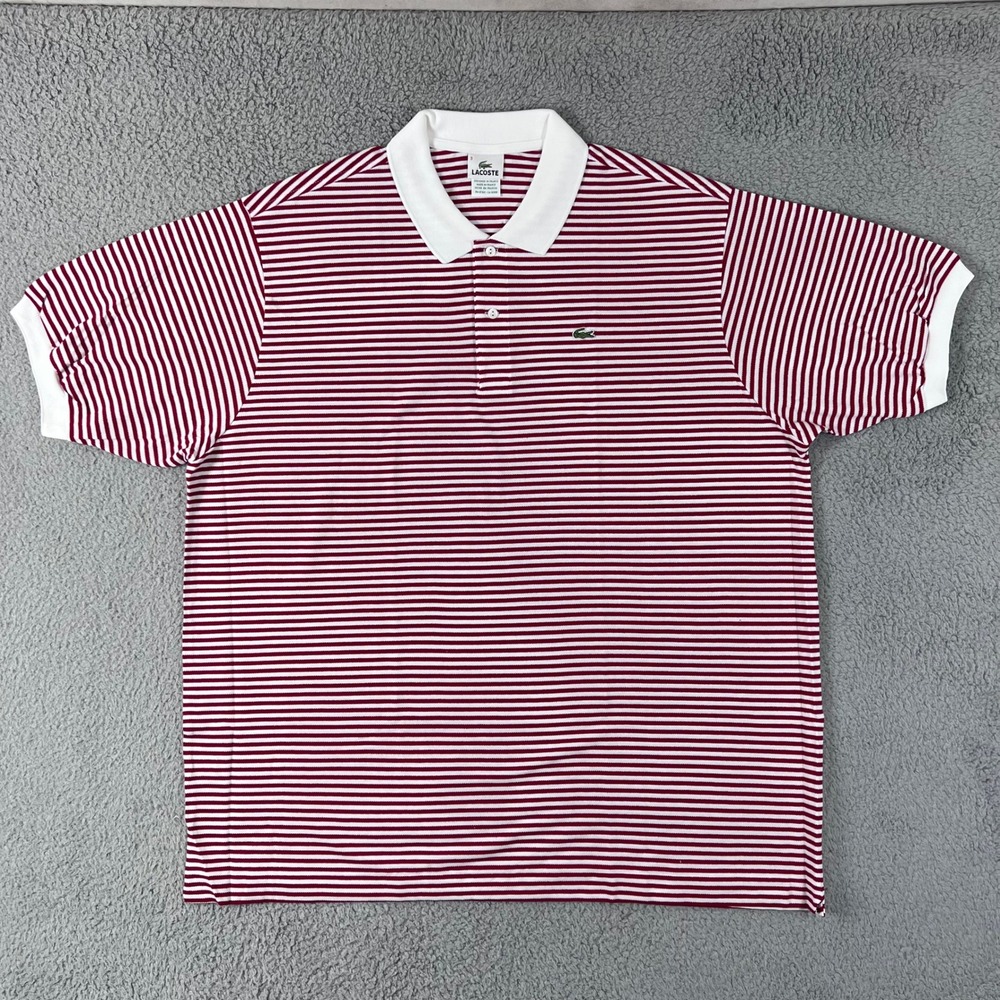 Lacoste Polo Shirt US Men 4XL (EU/3XL) Red White Striped Short Sleeve Cotton